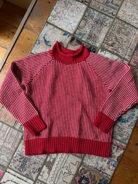 Ll Bean Signature Red & White mock neck Turtleneck Sweater